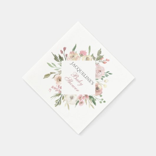 エレガント赤面ピンクアイボリーフローラ春ベビーシャワー スタンダードカクテルナプキン (角)