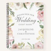 エレガント赤面ピンクアイボリーフローラ結婚ズゲストブック ノートブック (正面)