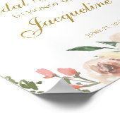 エレガント赤面ピンクアイボリー金ゴールドフローラブライダルシャワー ポスター (角)