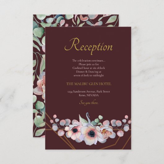 エレガント赤面ピンクアネモネフローラ幾何学模様 エンクロージャーカード (正面/裏面)