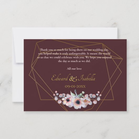 エレガント赤面ピンクアネモネフローラ幾何学模様 サンキューカード (裏面)