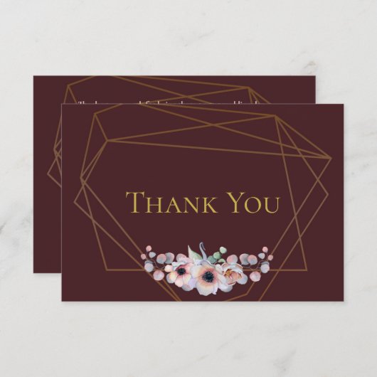 エレガント赤面ピンクアネモネフローラ幾何学模様 サンキューカード (正面/裏面)