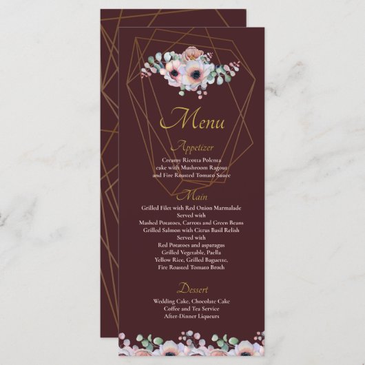 エレガント赤面ピンクアネモネフローラ幾何学模様 メニュー (正面/裏面)