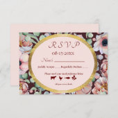 エレガント赤面ピンクアネモネフローラ幾何学模様 出欠カード (正面/裏面)