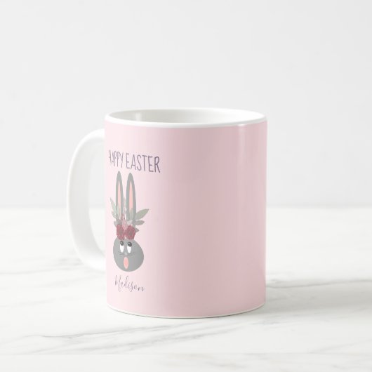 エレガント赤面ピンクイースターバニーパーソナライズされた コーヒーマグカップ (正面左)