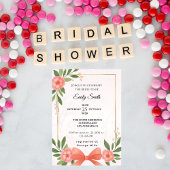 エレガント赤面ピンクウォーターカラーフローラブライダルシャワー 招待状