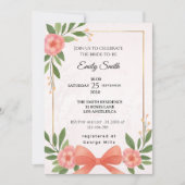 エレガント赤面ピンクウォーターカラーフローラブライダルシャワー 招待状 (正面)