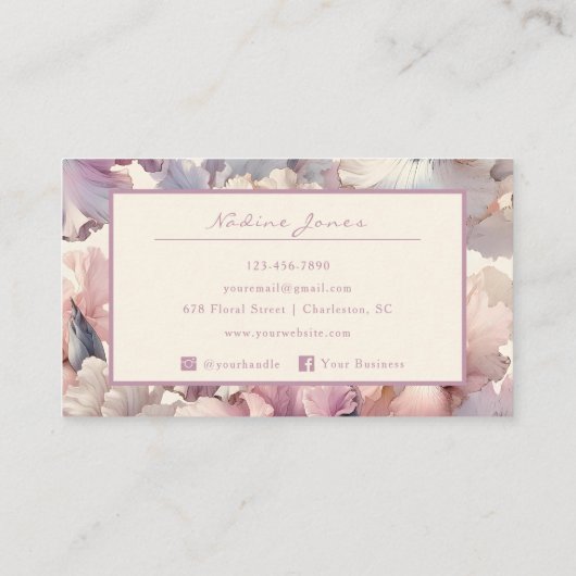 エレガント赤面ピンクウォーターカラーフローラプロフェッショナル 名刺 (裏面)