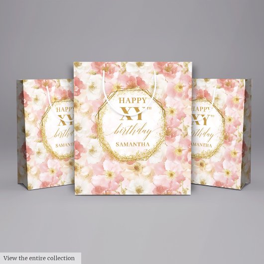 エレガント赤面ピンクウォーターカラー誕生日抱き枕 ミディアムペーパーバッグ