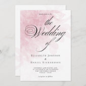 エレガント赤面ピンクウォーター結婚カラー 招待状 (正面/裏面)