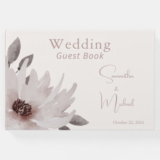 エレガント赤面ピンクウォーター色フローラ結婚ズ ゲストブック (正面)