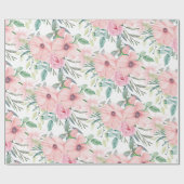 エレガント赤面ピンクウォーター色フローラ葉白色 ラッピングペーパー (フラット)