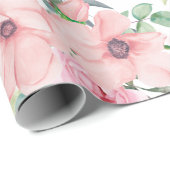 エレガント赤面ピンクウォーター色フローラ葉白色 ラッピングペーパー (ロールコーナー)