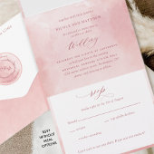 エレガント赤面ピンクウォーター色モノグラム結婚ズオール オールインワン招待状