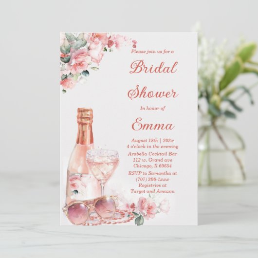 エレガント赤面ピンクエレガントブライダルシャワー 招待状 (スタンド正面)