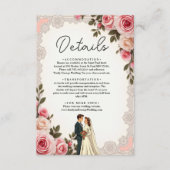 エレガント赤面ピンクカップル夏フローラ結婚ズ エンクロージャーカード (正面)