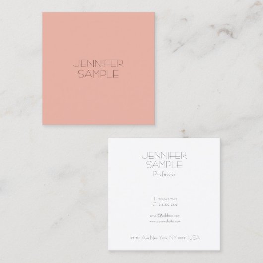 エレガント赤面ピンクカラーモダンシンプルテンプレート スクエア名刺 (正面/裏面)