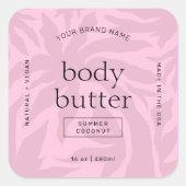 エレガント赤面ピンクガーリー体バター製品ラベル スクエアシール (正面)