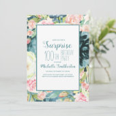 エレガント赤面ピンククリームティール(緑がかった色)100誕生日 招待状 (スタンド正面)