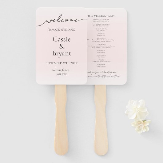 エレガント赤面ピンクグラデーションモダン結婚式 プログラム ハンドファン (正面&裏面)