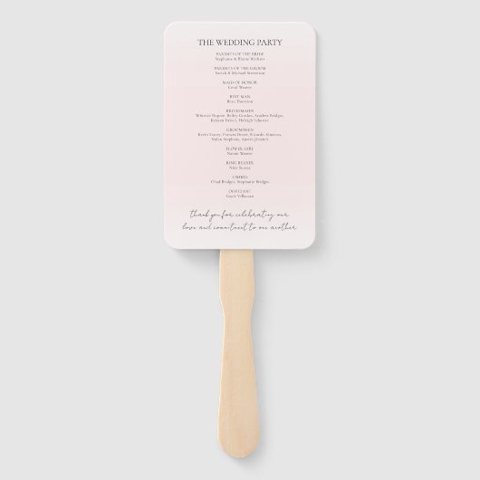 エレガント赤面ピンクグラデーションモダン結婚式 プログラム ハンドファン (裏面)