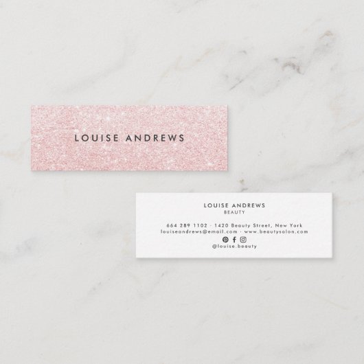 エレガント赤面ピンクグリッターシンプルホワイト美しい スキニー名刺 (正面/裏面)