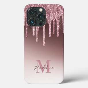 エレガント赤面ピンクグリッターモノグラム iPhone 13 PROケース