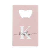 エレガント赤面ピンクグレースクリプトモノグラム クレジットカード栓抜き (裏面)