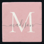 エレガント赤面ピンクグレーモノグラムフェミニンスクリプト ストーンコースター<br><div class="desc">赤面エレガントピンクグレーモノグラムフェミニンスクリプト名ストーンコースター</div>