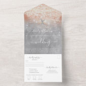 エレガント赤面ピンクコーラルハートリーフツリ結婚ーズ オールインワン招待状 (内側)