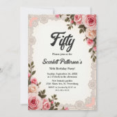 エレガント赤面ピンクサマーフローラ50誕生日 招待状 (正面)
