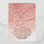 エレガント赤面ピンクシックブライダルシャワーバラ金ゴールド 箔招待状 (正面)