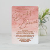 エレガント赤面ピンクシックブライダルシャワーバラ金ゴールド 箔招待状 (立ち正面)