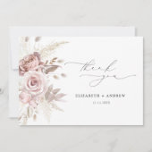 エレガント赤面ピンクダスティバラ結婚フローラ サンキューカード (正面)