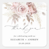 エレガント赤面ピンクダスティバラ結婚フローラ スクエアシール (正面)