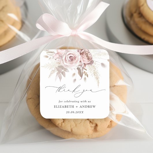 エレガント赤面ピンクダスティバラ結婚フローラ スクエアシール