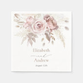 エレガント赤面ピンクダスティバラ結婚フローラ スタンダードカクテルナプキン (正面)