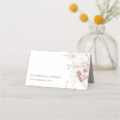 エレガント赤面ピンクダスティバラ結婚フローラ プレイスカード (正面)