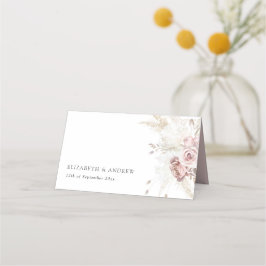 エレガント赤面ピンクダスティバラ結婚フローラ プレイスカード