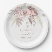 エレガント赤面ピンクダスティバラ結婚フローラ ペーパープレート (正面)