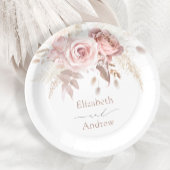 エレガント赤面ピンクダスティバラ結婚フローラ ペーパープレート