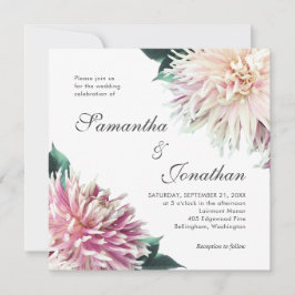 エレガント赤面ピンクダリアフローラ結婚ズ 招待状