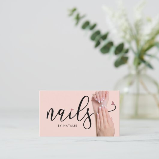 エレガント赤面ピンクネイリストシック 名刺 (スタンド正面)