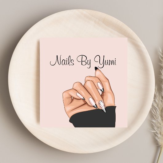 エレガント赤面ピンクネイルアーティストマニキュリストサロン スクエア名刺