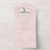 エレガント赤面ピンクハートリーフ結婚ツリーすべて オールインワン招待状 (内側)