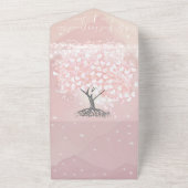 エレガント赤面ピンクハートリーフ結婚ツリーすべて オールインワン招待状 (外側)