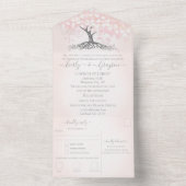 エレガント赤面ピンクハートリーフ結婚ツリー オールインワン招待状 (内側)
