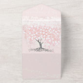 エレガント赤面ピンクハートリーフ結婚ツリー オールインワン招待状 (外側)