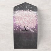 エレガント赤面ピンクハートリーフ結婚ツリー オールインワン招待状 (外側)