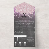 エレガント赤面ピンクハートリーフ結婚ツリー オールインワン招待状 (内側)